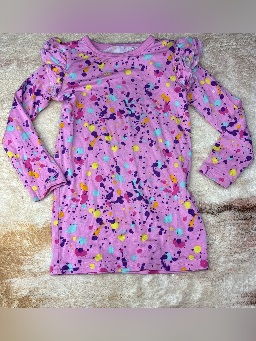 Little Sleepies Pink Paint Party Long Sleeve Flutter Tee Size 18/24 months
